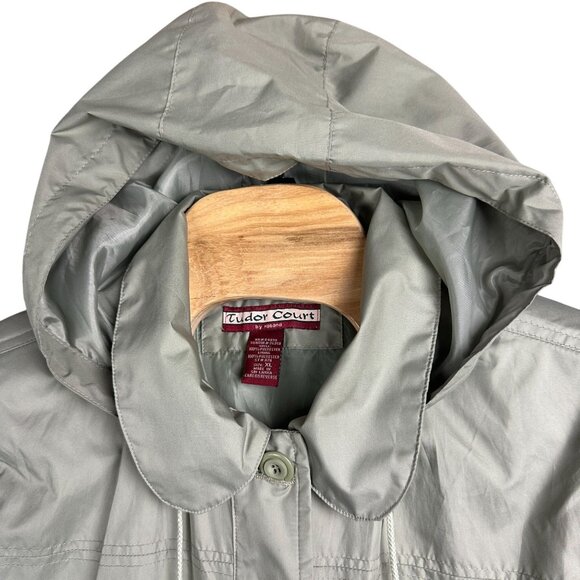 Tudor Court Windbreaker Jacket Women XL Green Removable Hood Zipped Pockets - Picture 5 of 12